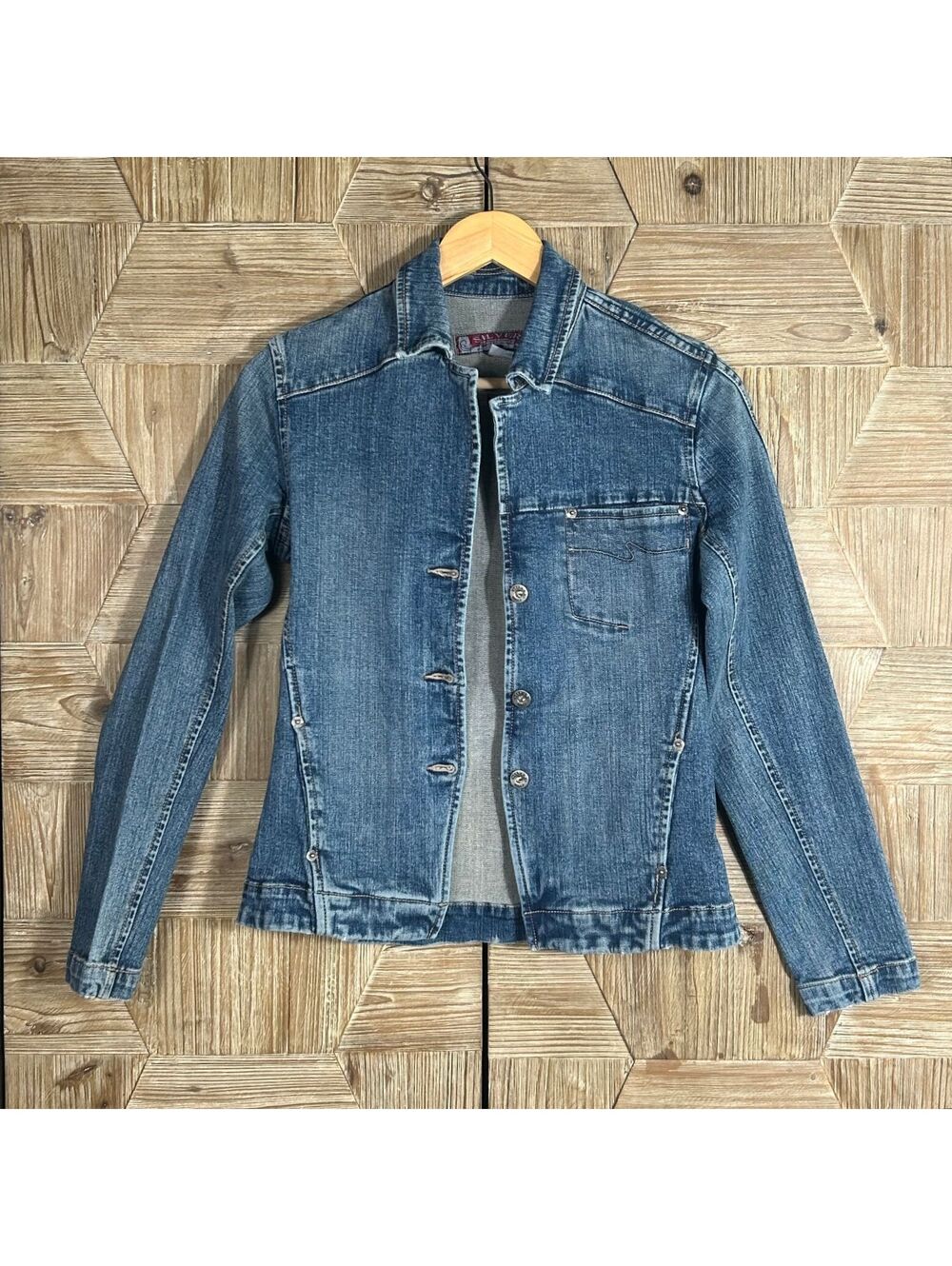 Silver Jeans Co. Medium Wash Casual Denim Trucker Jacket Size Small Y2K Western